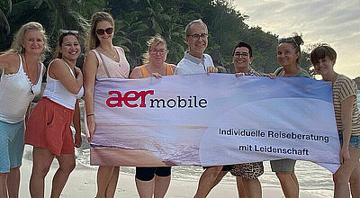 Beraterinnen von AER Mobile während eines Famtrips auf die Seychellen